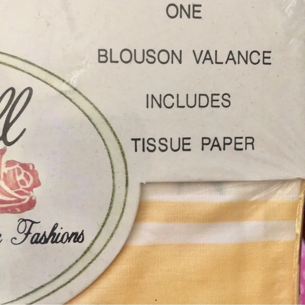Vtg Croscill Princess Blouson Valance Yellow Pink Cottage Floral Stripe 15 x 86